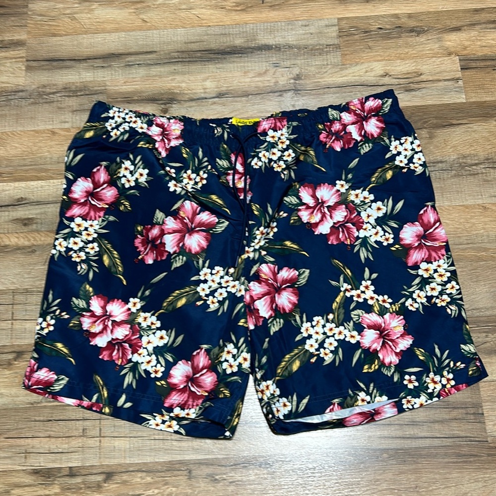 LANDS END W/ HOFFMAN CALIFORNIA MENS SWIN TRUNKS FLORAL BLUE Sz XXL